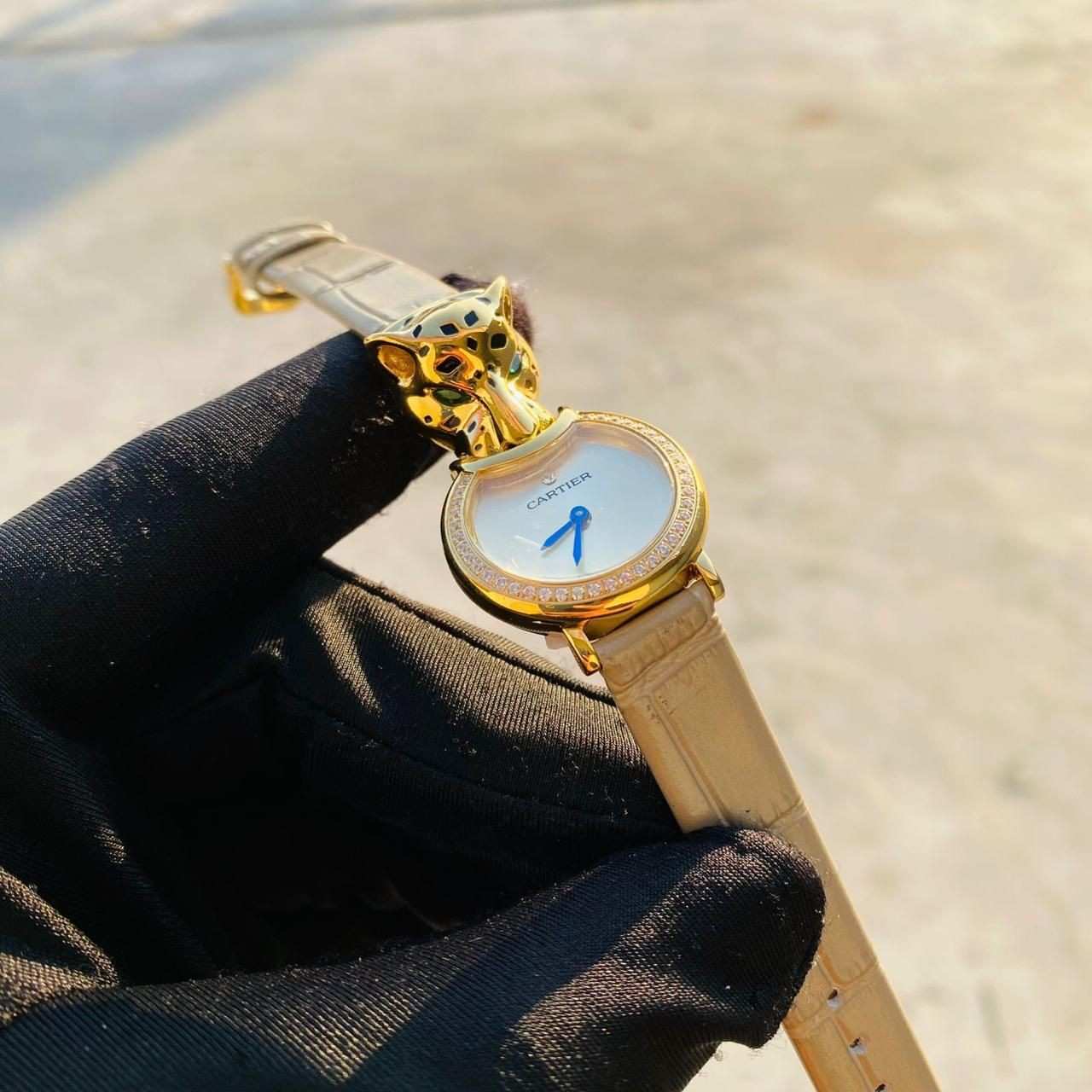 cartier La Panthere diamond replica watch with Alligator Skin strap