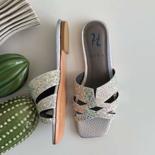 Gina Beau Crystal Embellished Leather Sandals