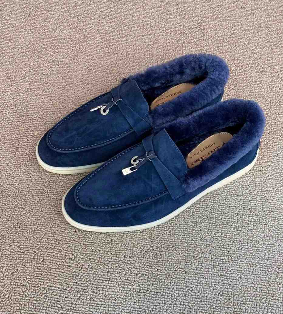 loro piana fur shoes dark blue