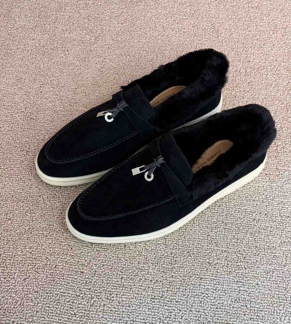 loro piana fur shoes black