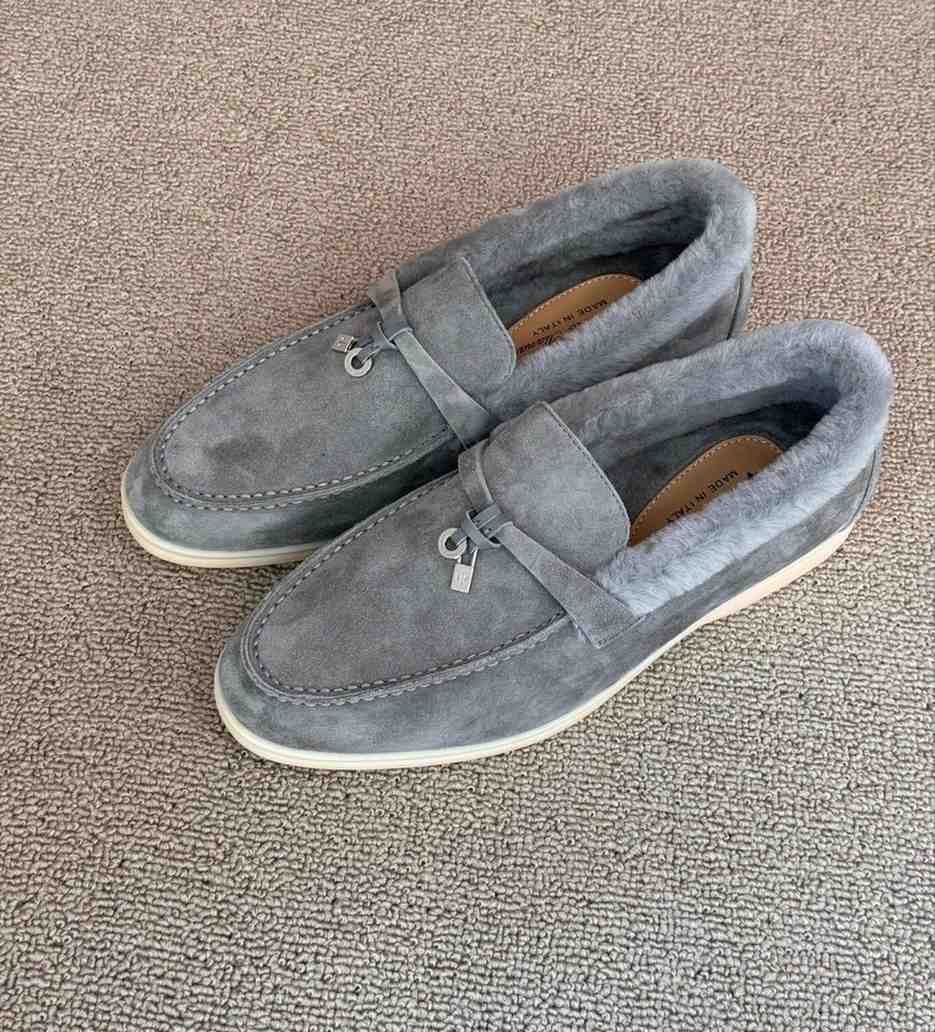 loro piana fur shoes grey