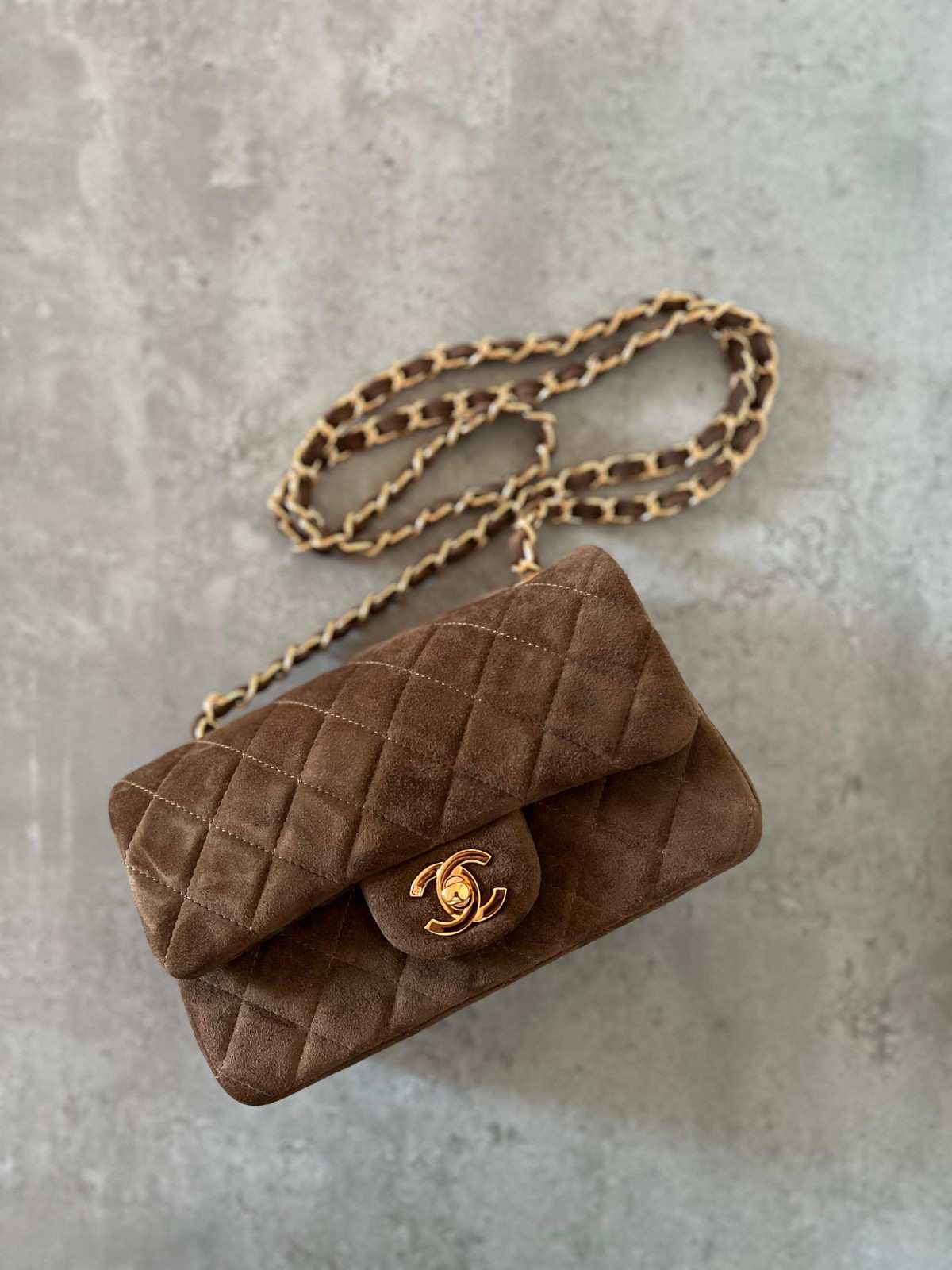 chanel suede bag brown