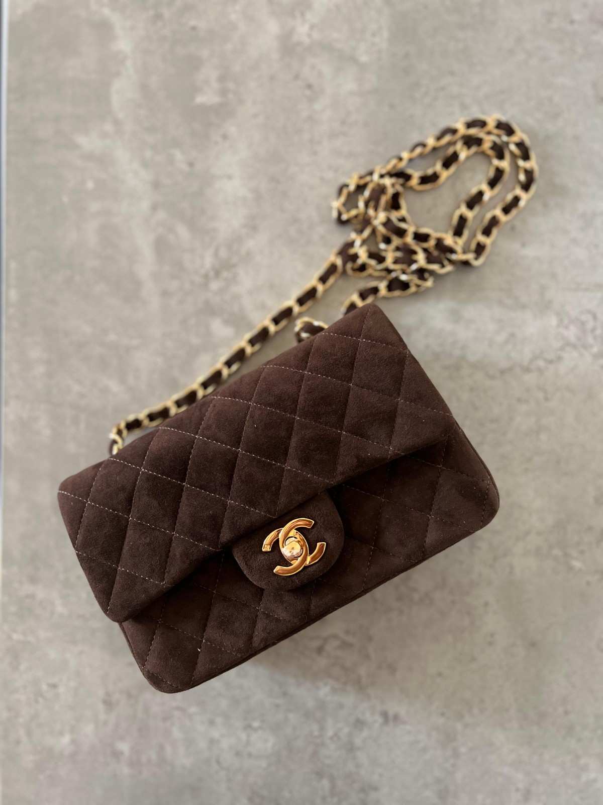 chanel suede bag brown