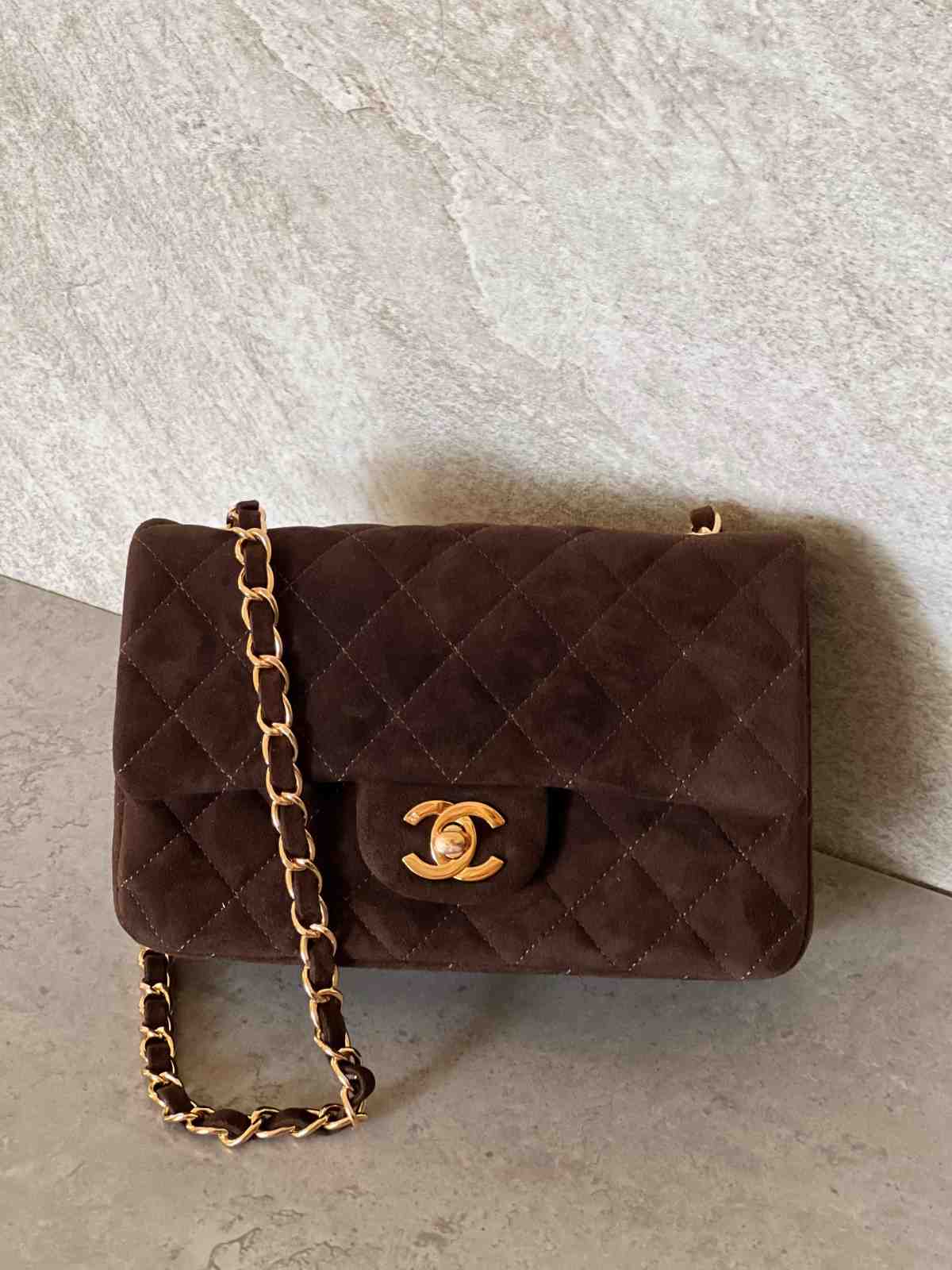 chanel suede bag brown