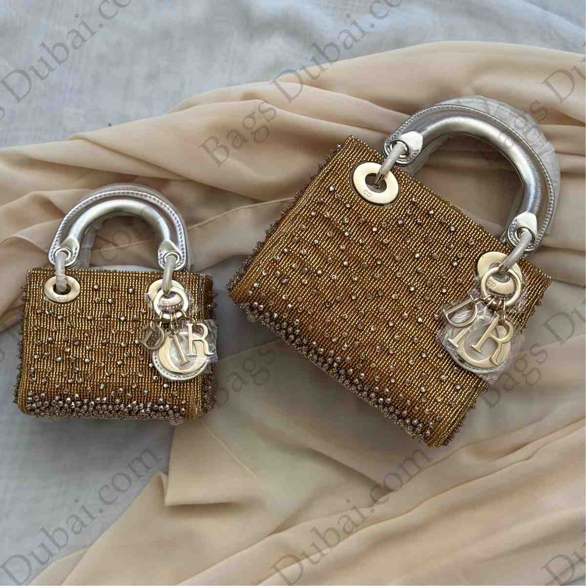 Lady Dior Crystal Embellished Bag Golden