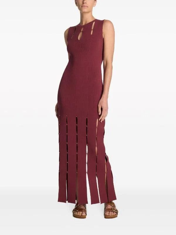 St. John sleeveless knit gown maroon