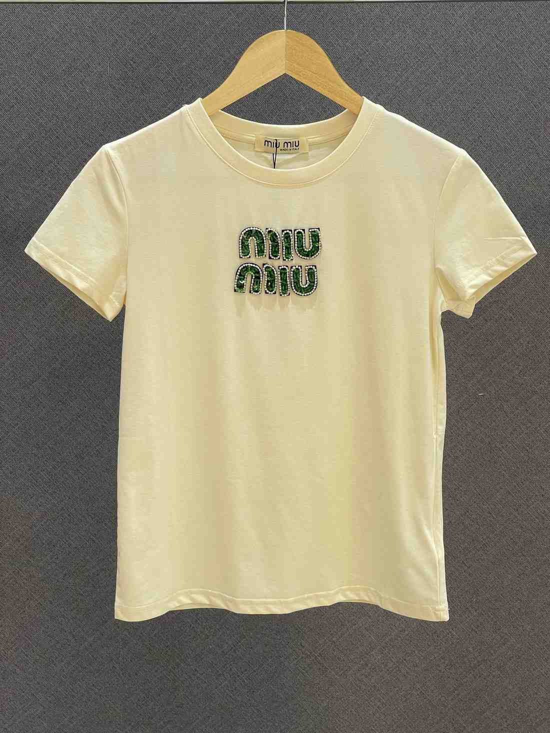 miu miu logo embroidery cotton jersey t-shirt natural