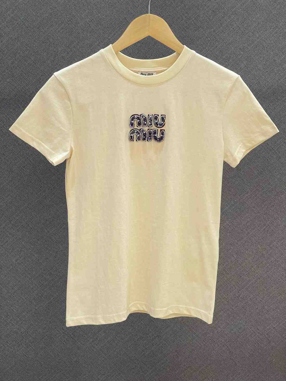 miu miu logo embroidery cotton jersey t-shirt natural