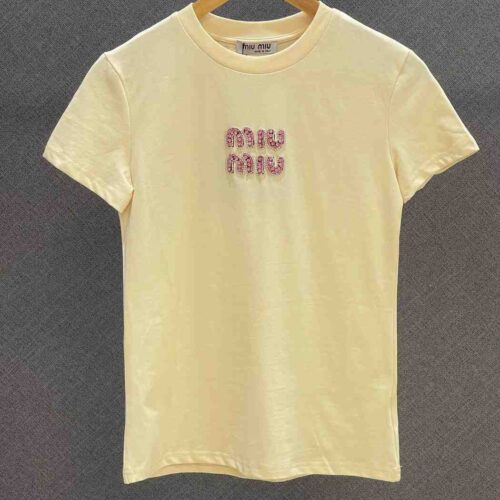 miu miu logo embroidery cotton jersey t-shirt natural