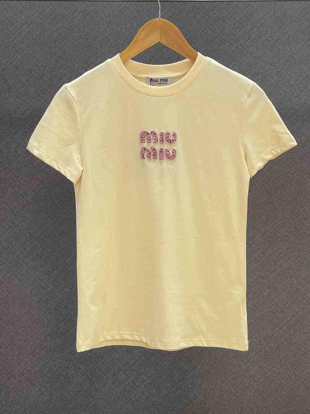 miu miu logo embroidery cotton jersey t-shirt natural