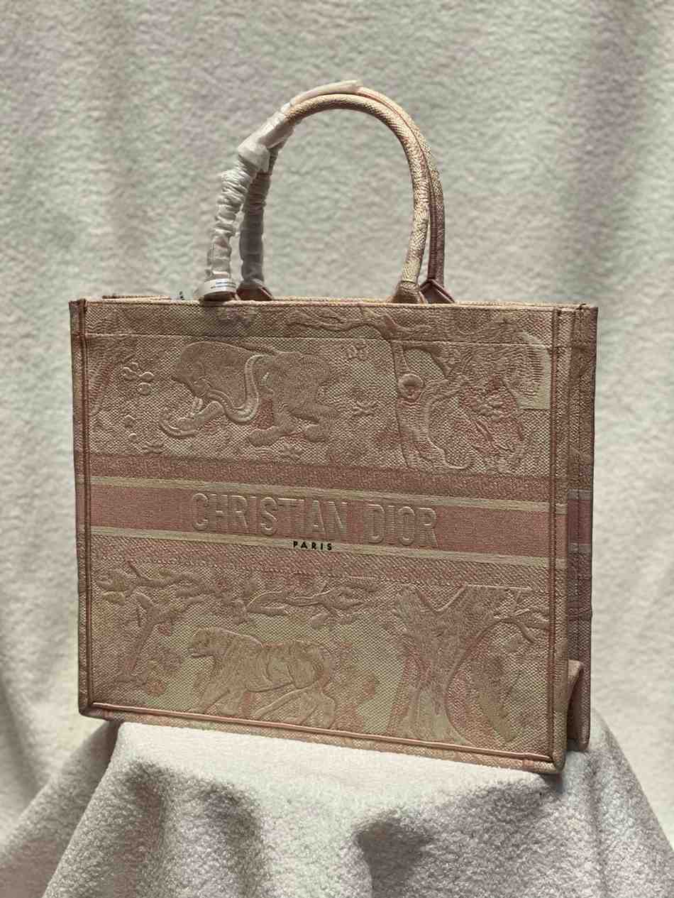 dior book tote embroidered bag brown