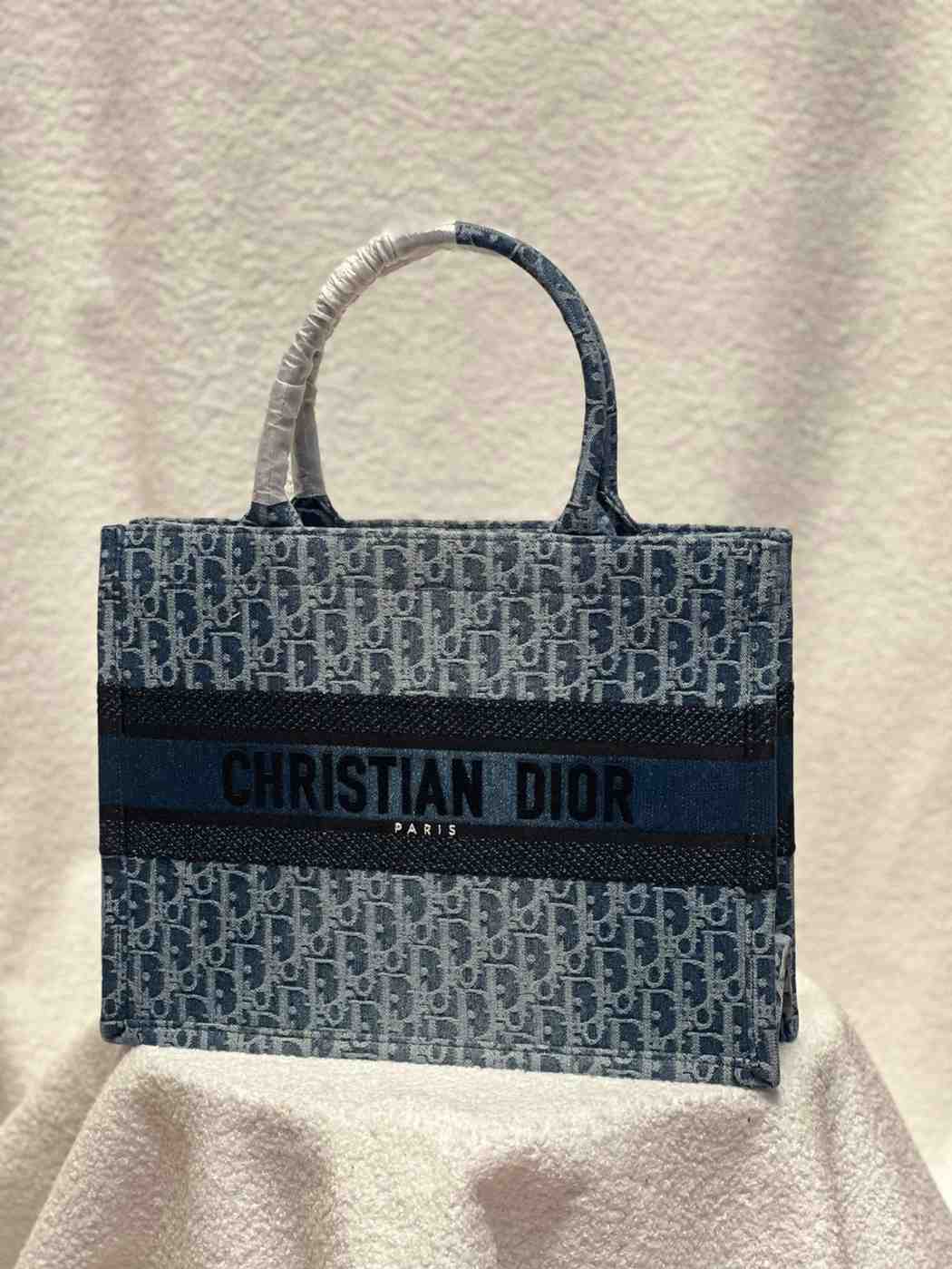 dior book tote embroidered bag light blue