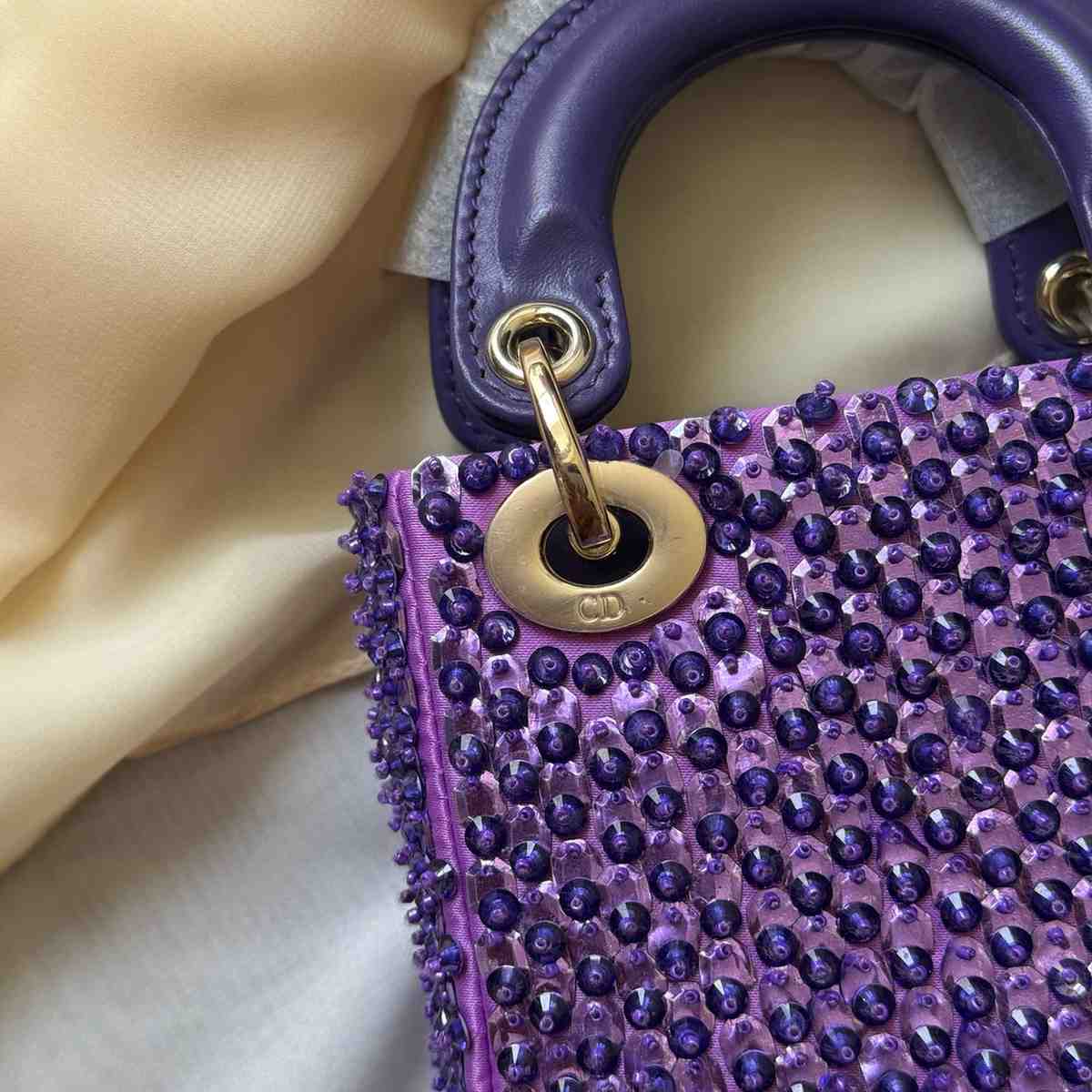 Mini Lady Dior Embroidered Pearl Bag purple