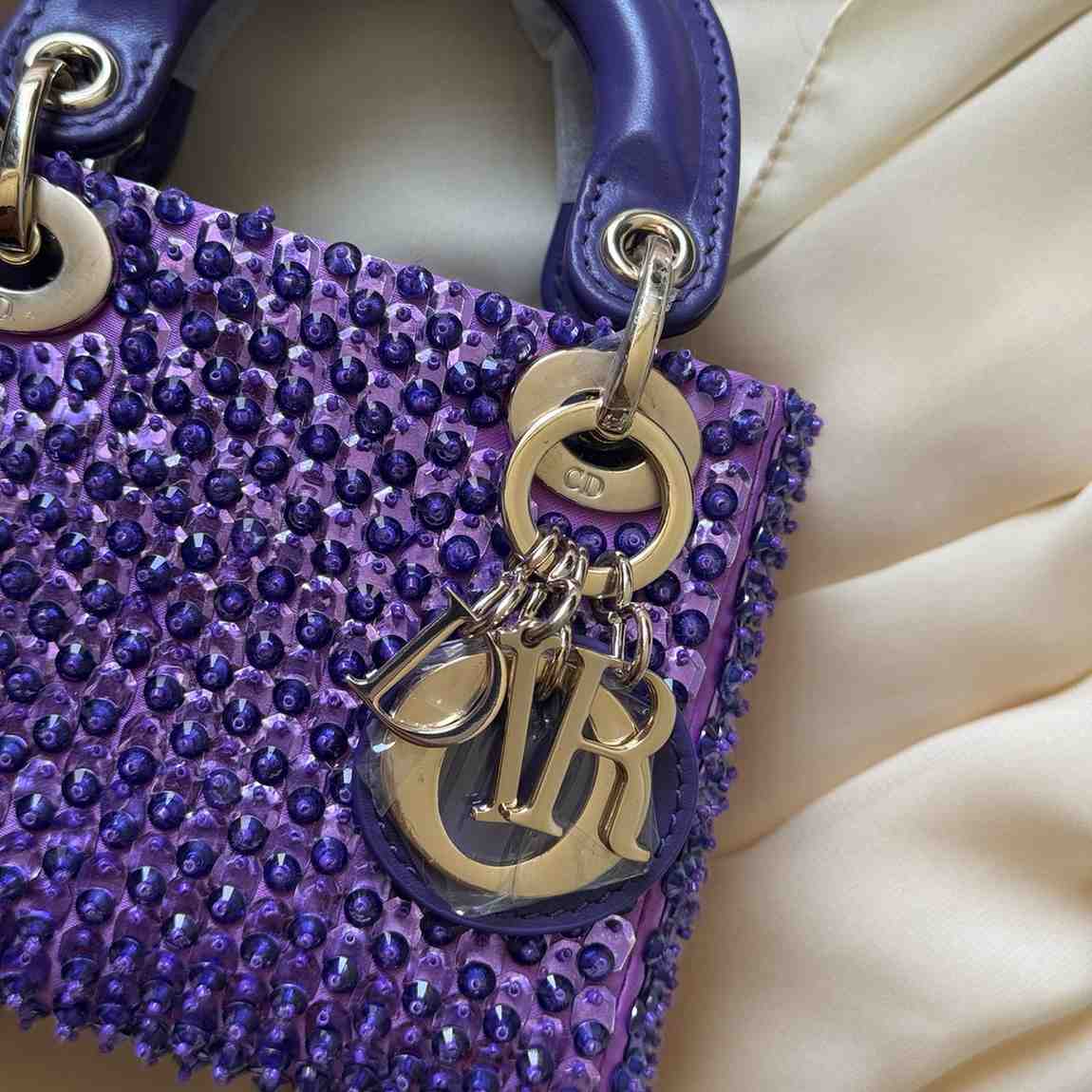 Mini Lady Dior Embroidered Pearl Bag Purple