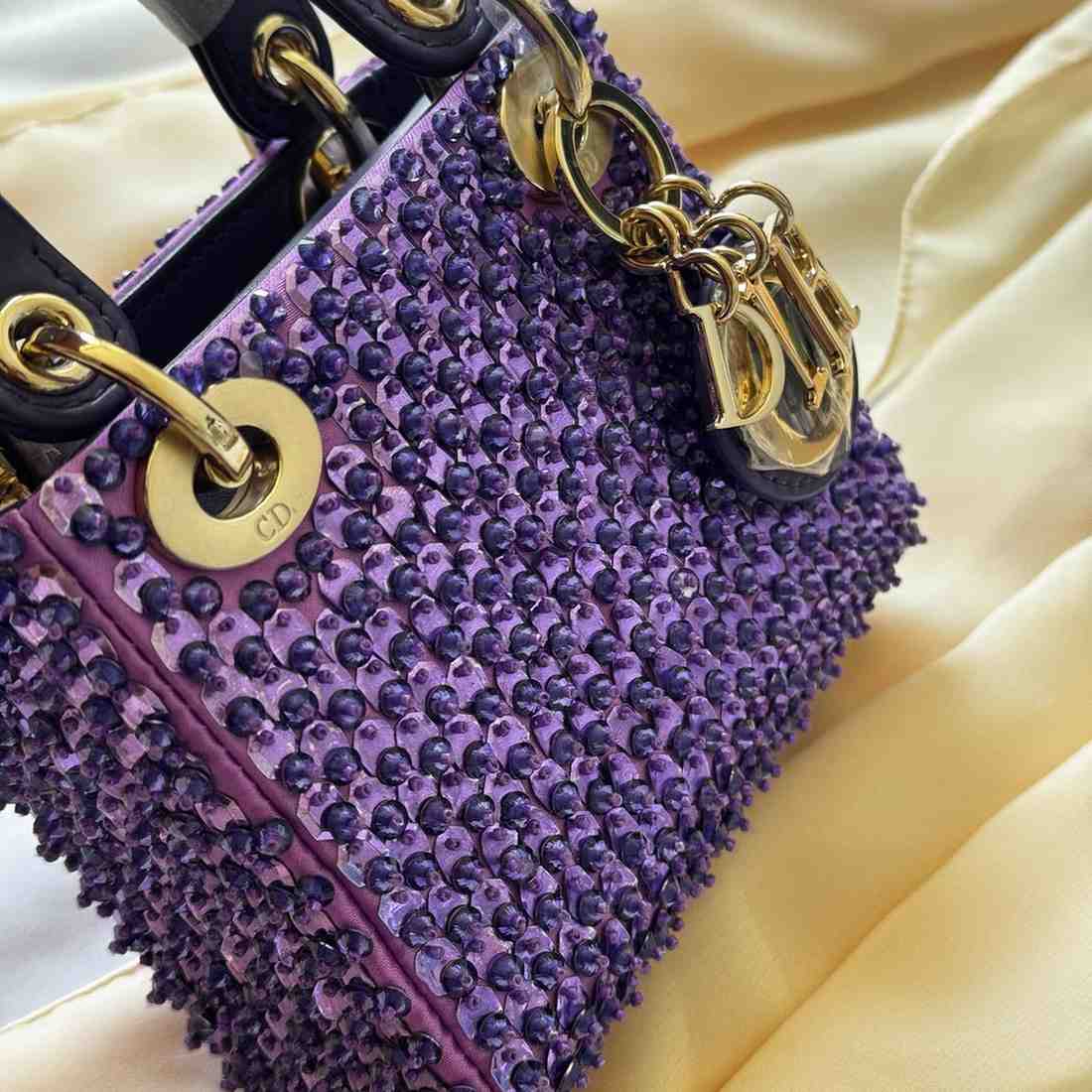 Mini Lady Dior Embroidered Pearl Bag Purple