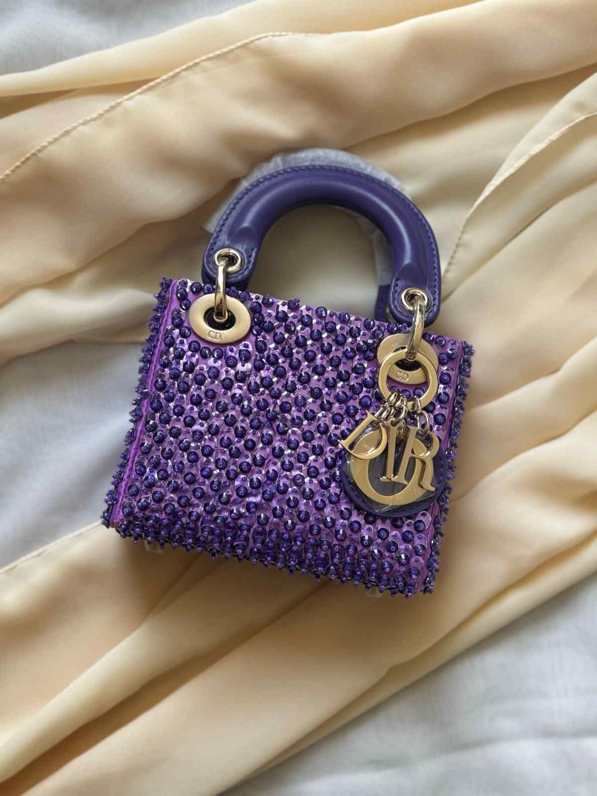 Mini Lady Dior Embroidered Pearl Bag Purple