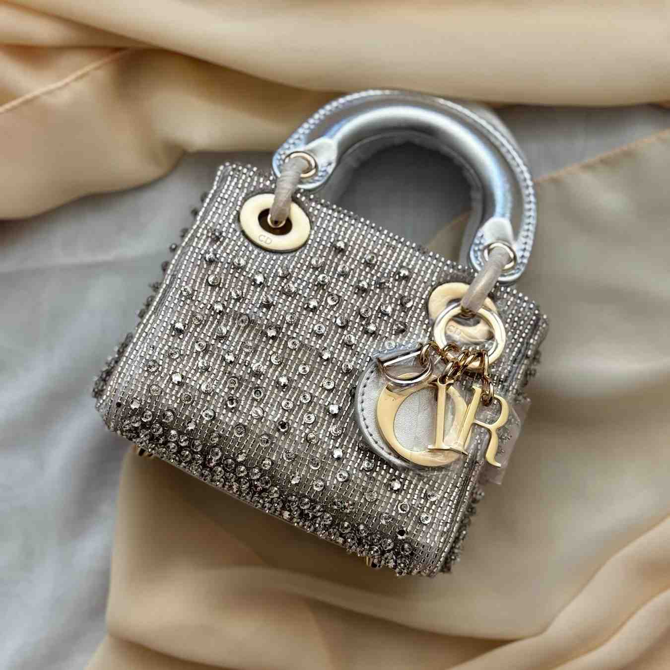 Lady Dior Crystal Embellished Bag Grey