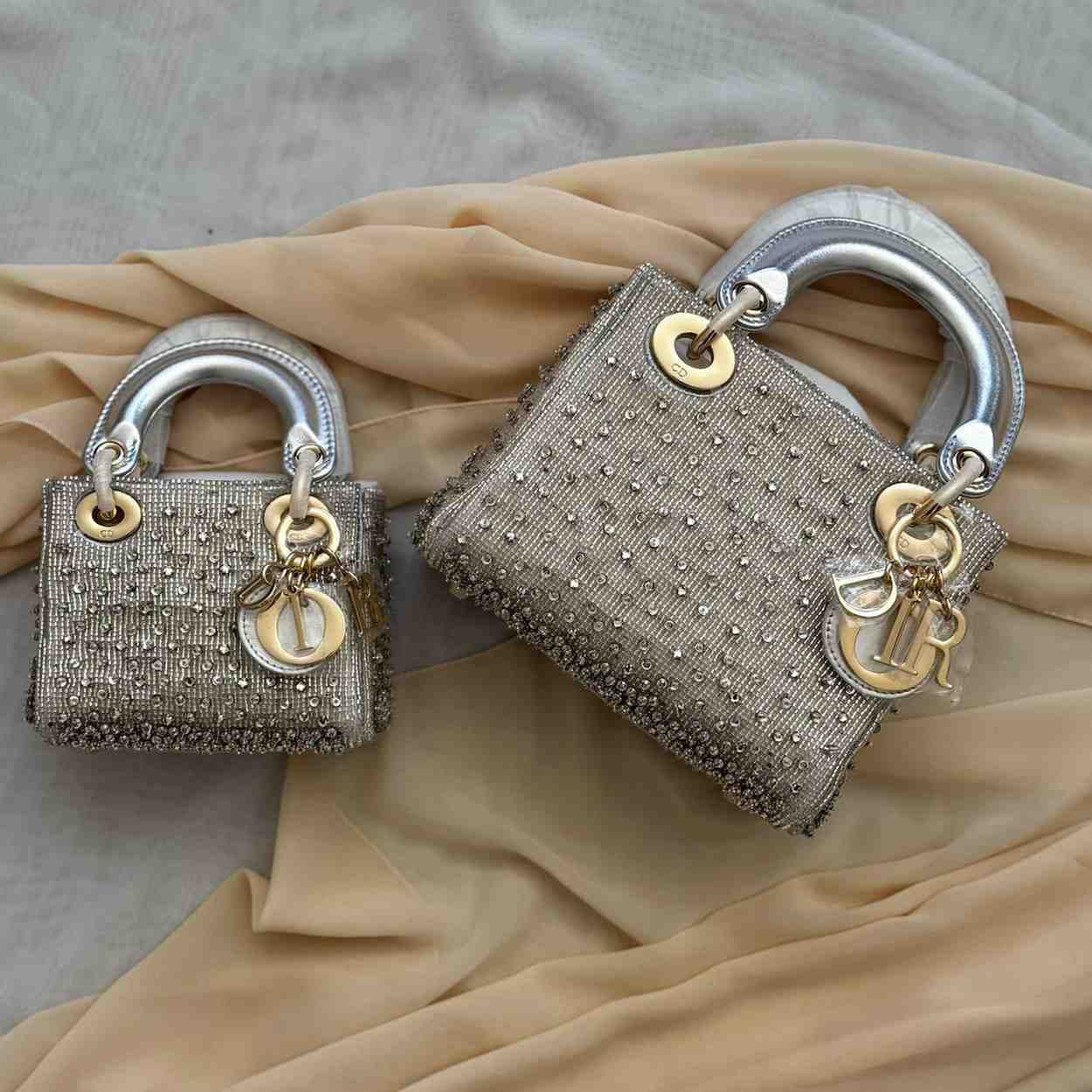 Lady Dior Crystal Embellished Bag Grey