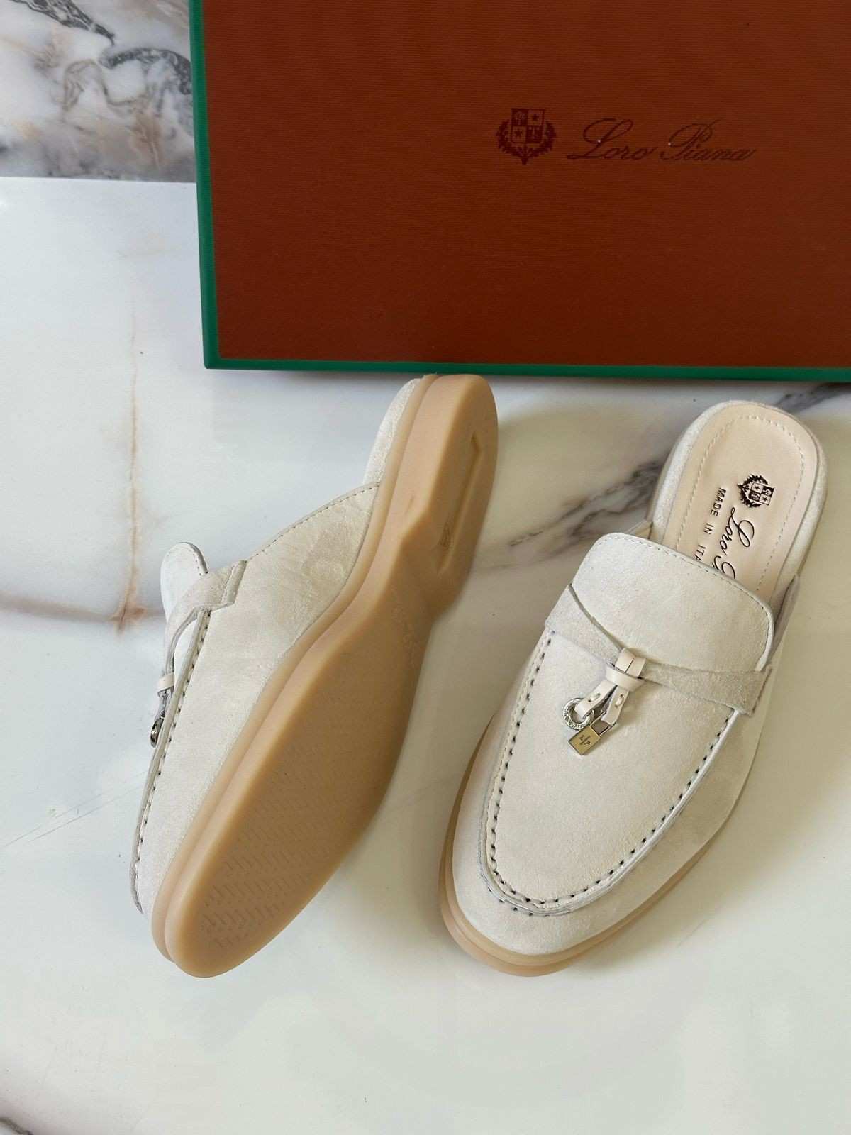 Loro Piana Babouche Charms Walk Loafer Powder Pearl