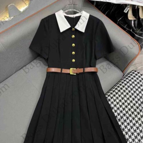 Miu Miu Belted Peter Pan Collar Dress Black