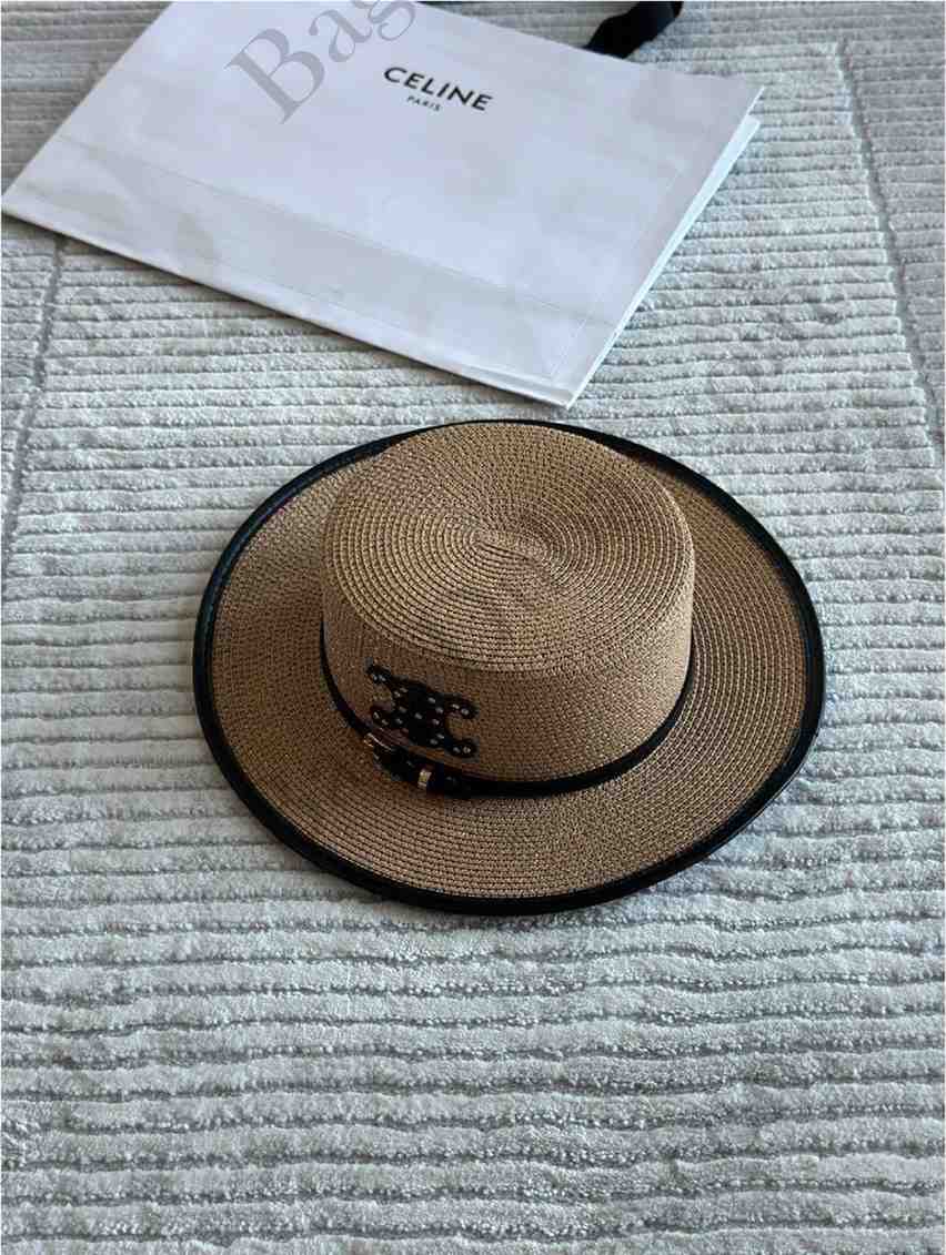 Celine Straw Boater Hat Brown