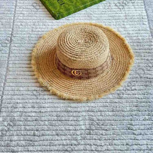 Gucci Woven Straw Boater Hat Brown