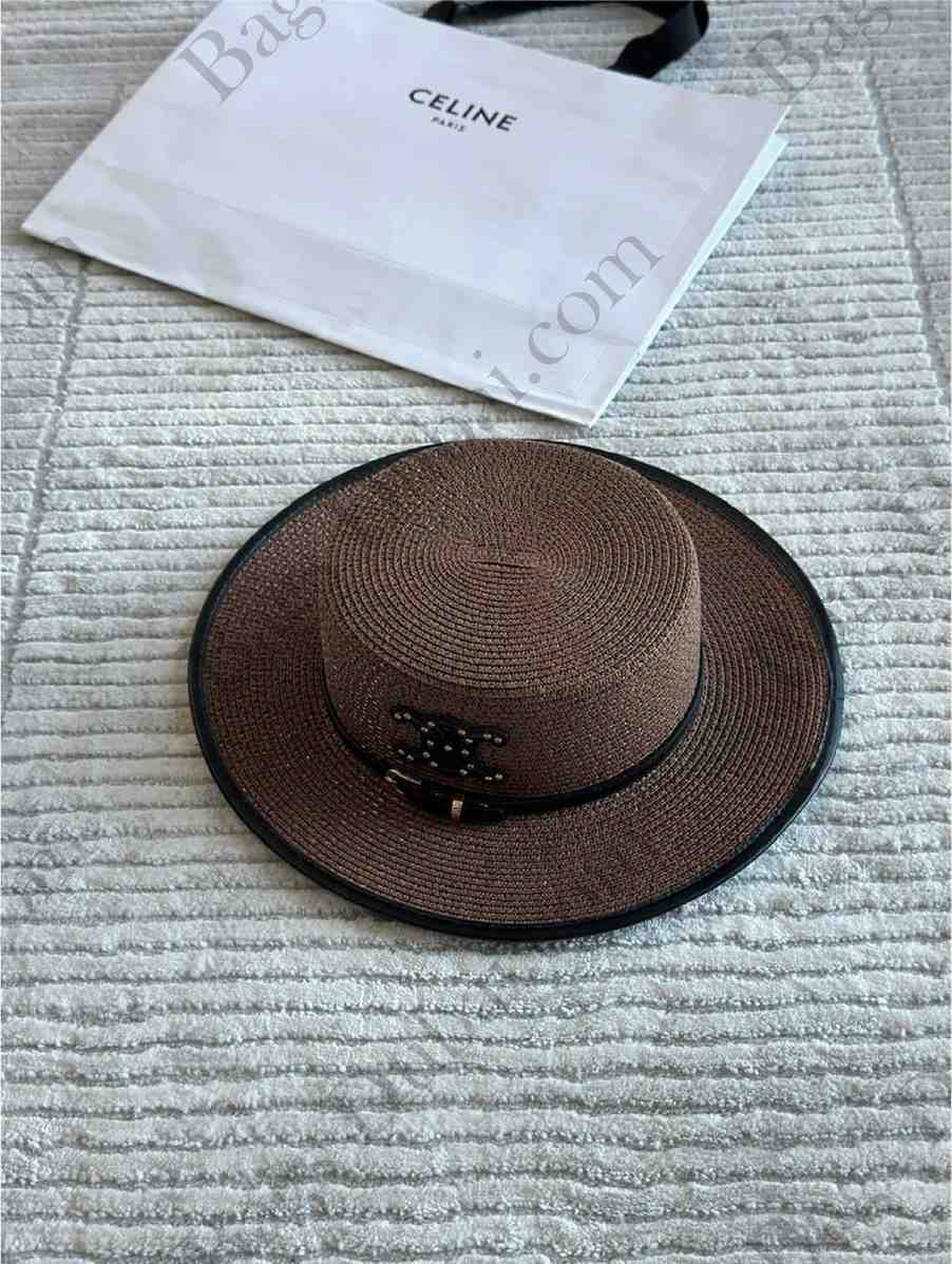 Celine Straw Boater Hat Brown