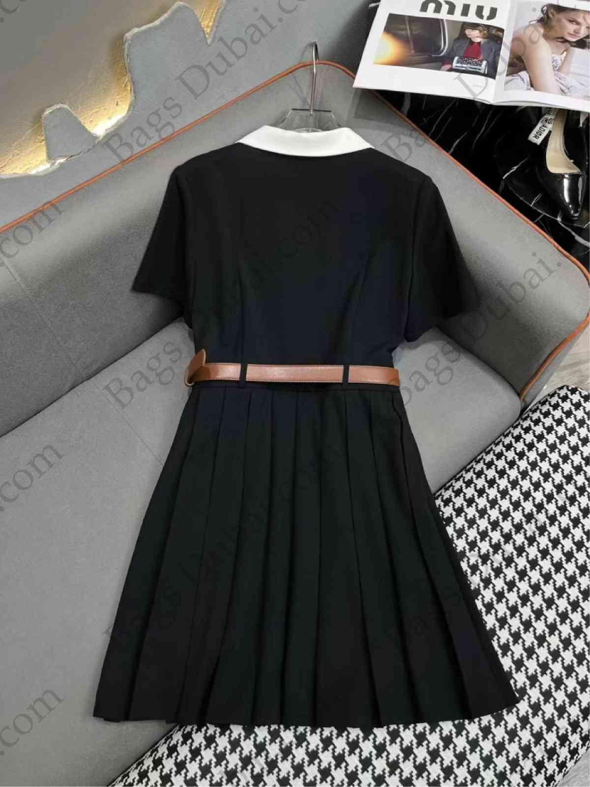 Miu Miu Belted Peter Pan Collar Dress Black