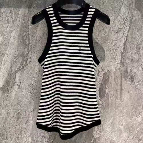 SAINT LAURENT Stripe Tank Top Black & White