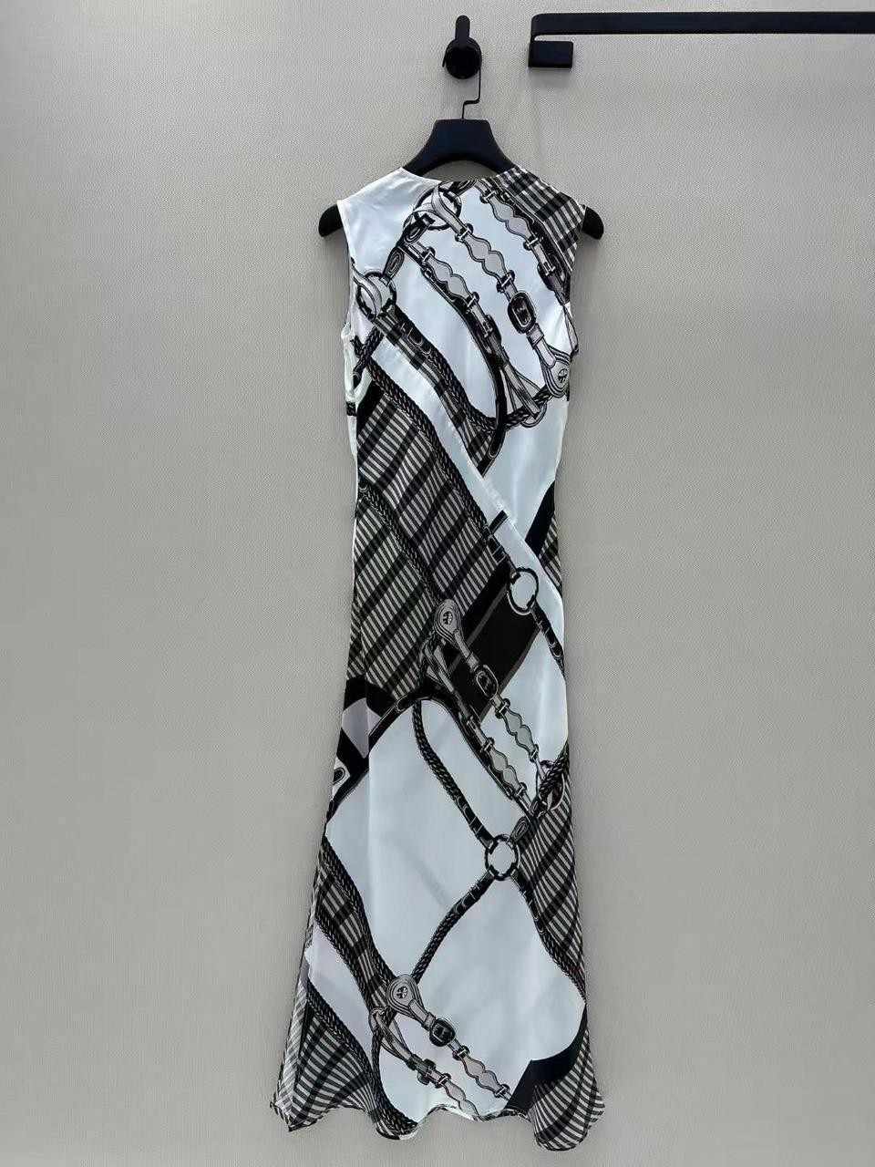 Hermes Coaching Remix long dress White&Black