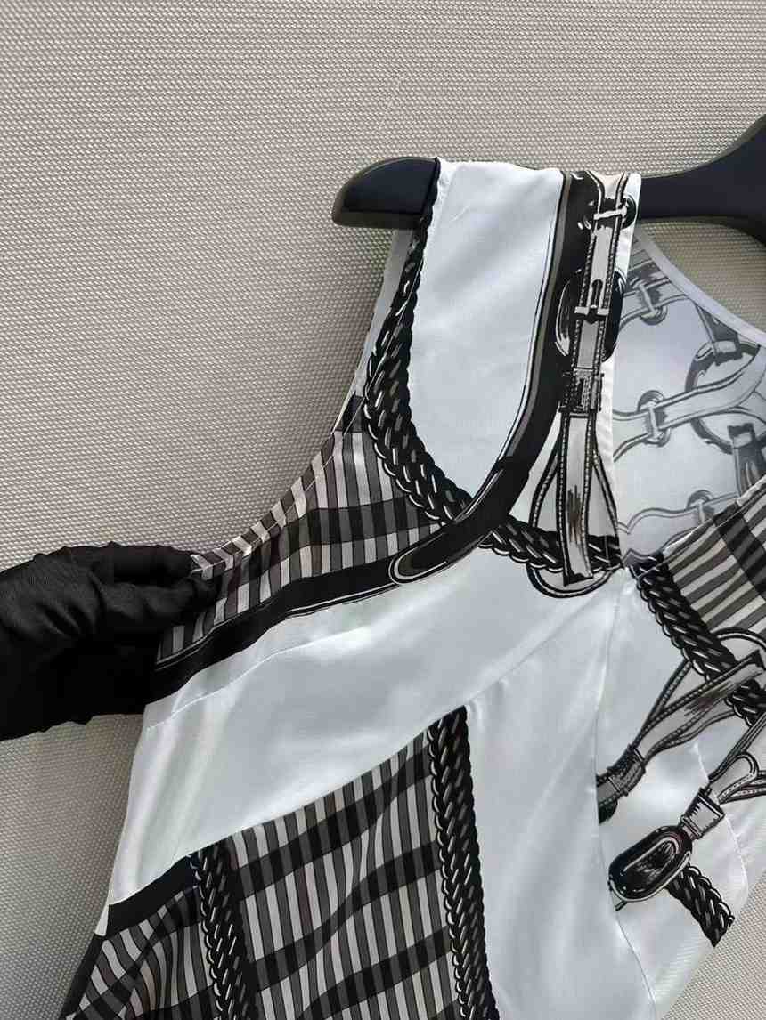 Hermes Coaching Remix long dress White&Black