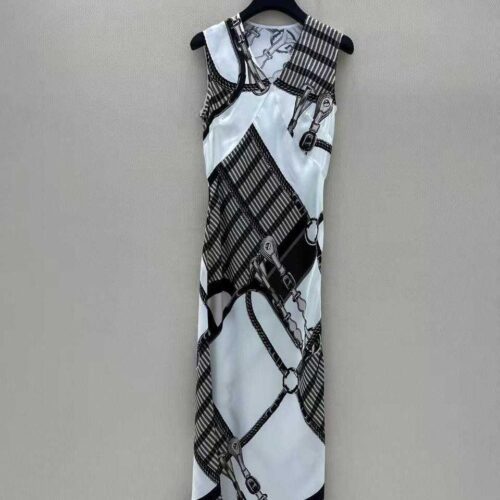 Hermes Coaching Remix long dress White&Black