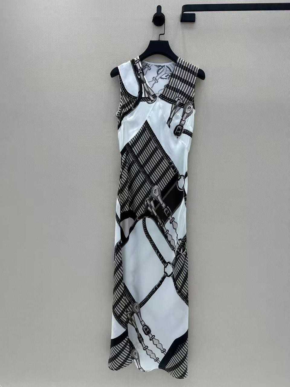 Hermes Coaching Remix long dress White&Black