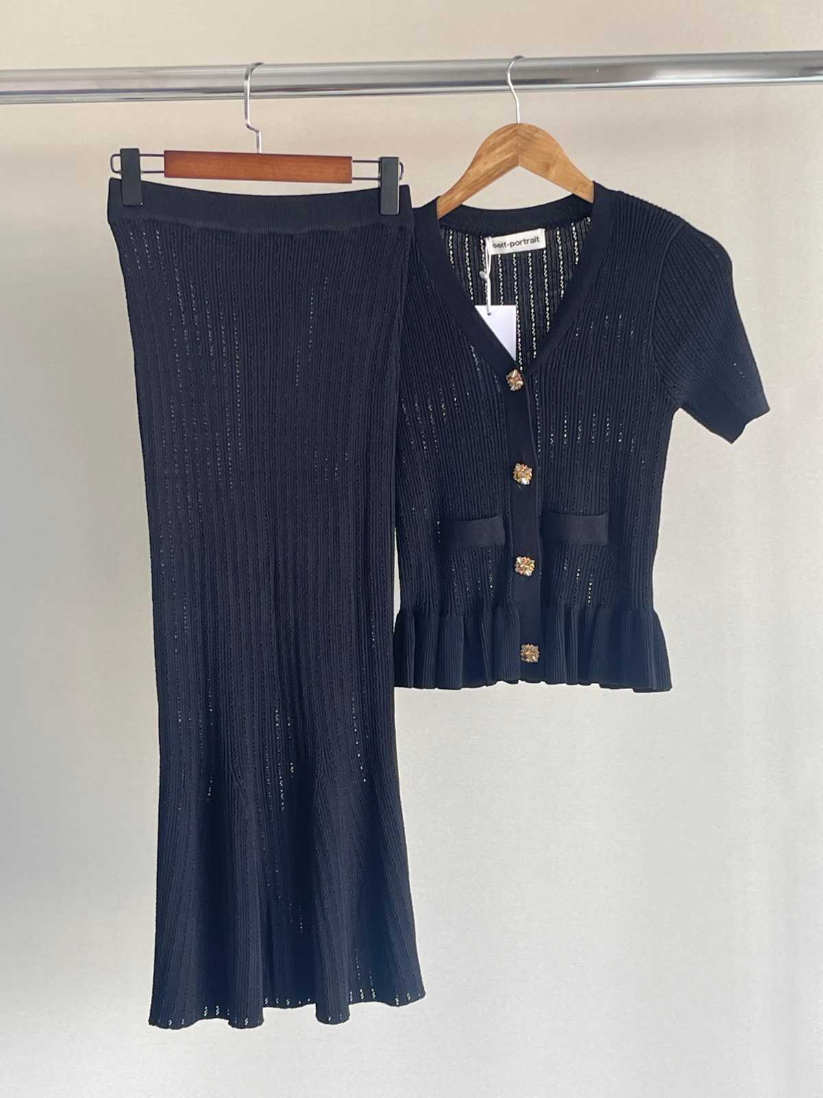 Self Portrait V-neck Knitted Dress And Skirt Black