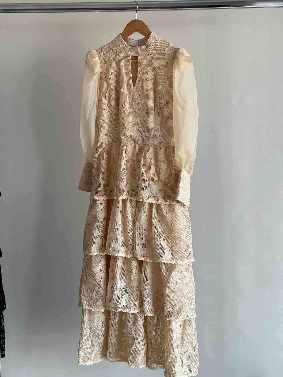 Zimmermann Tiered Lace Sheer Puff Sleeves Dress Cream