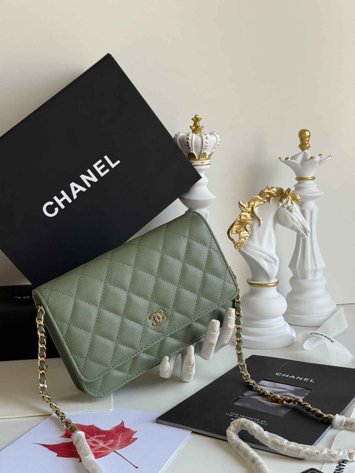 Chanel Caviar Quilted Wallet on Chain WOC Green