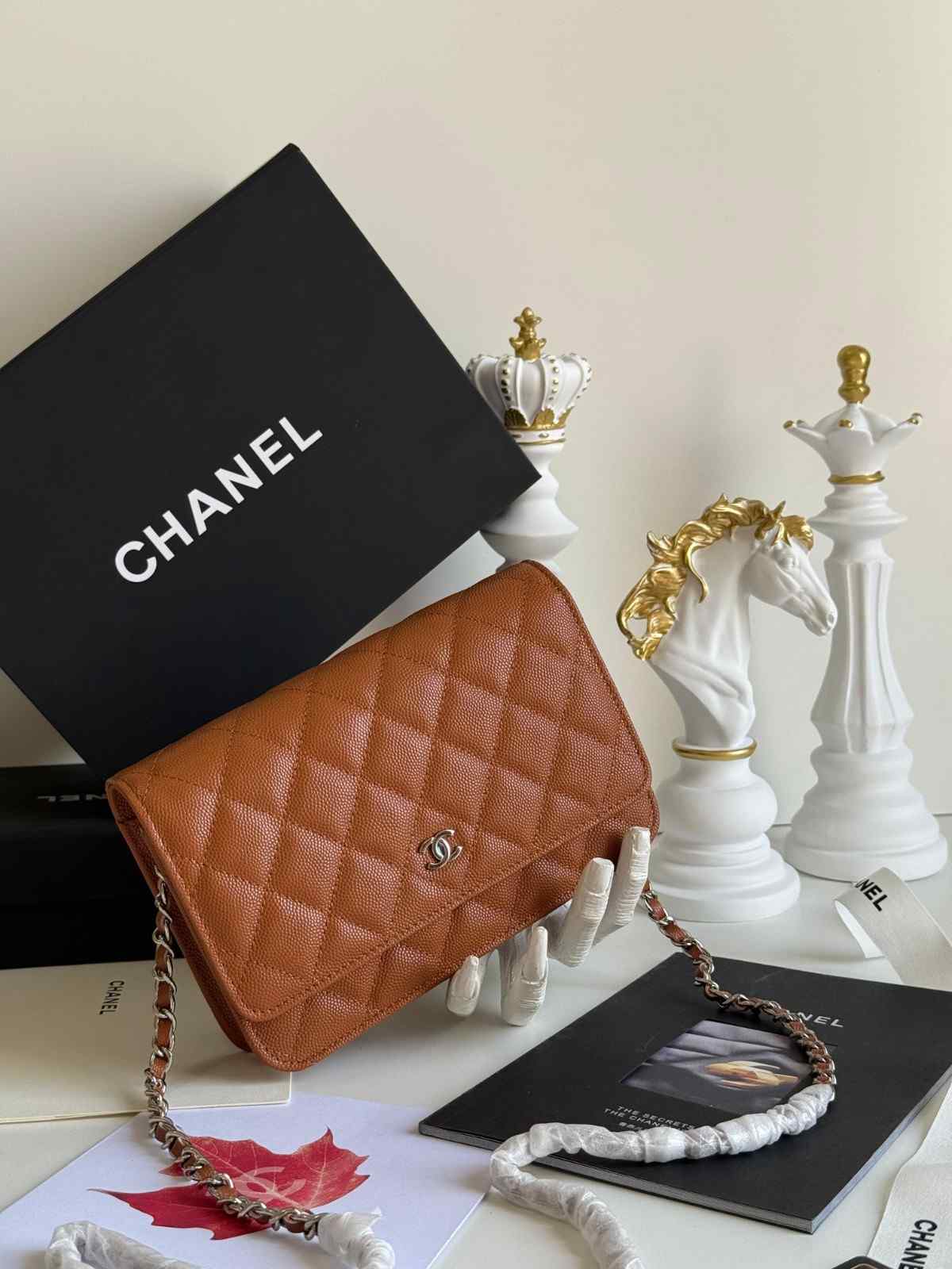 Chanel Caviar Quilted Wallet on Chain WOC Brown