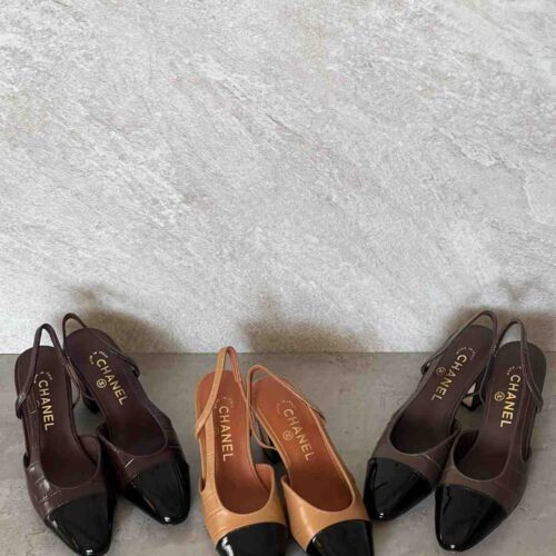 Chanel Leather CC Embossed Slingback Shoes