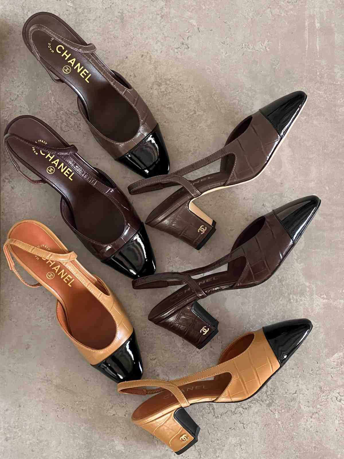 Chanel Leather CC Embossed Slingback Shoes