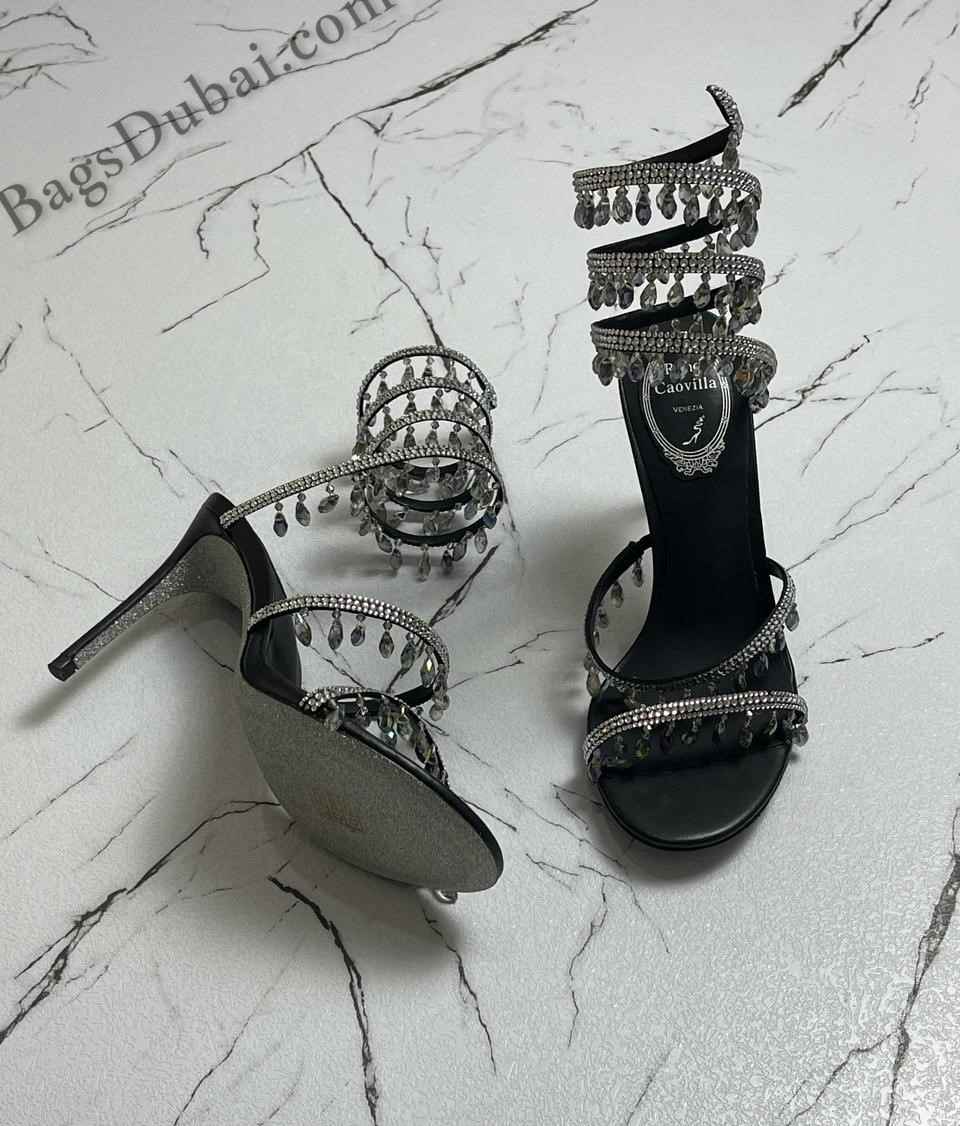 René Caovilla Chandelier Crystal Sandals Black