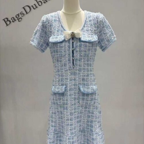 Self-Portrait Dress Check-Knit Light blue