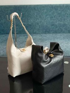 Chanel Shiny Lambskin Quilted Hobo Beige Bag