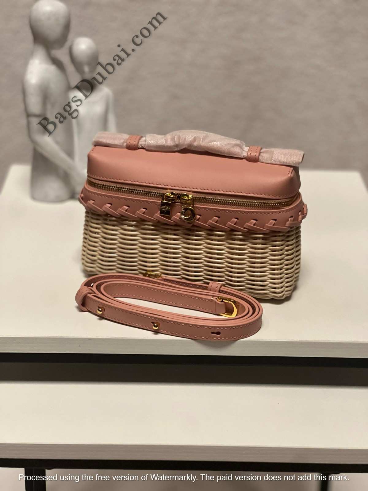 Loro Piana Pouch L19 Extra Pocket Wicker light pink