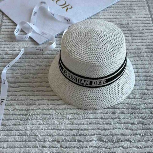 Christian Dior D-Bobby Straw Brim Hat white