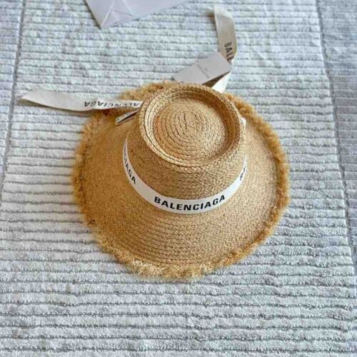 BALENCIAGA Straw Boater Hat Brown