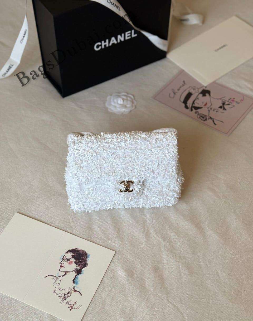 CHANEL Sequins Flap Bag White