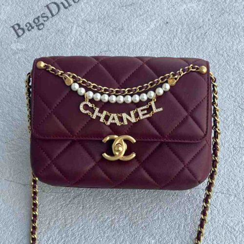 Chanel Pearl Mini Flap Bag Maroon
