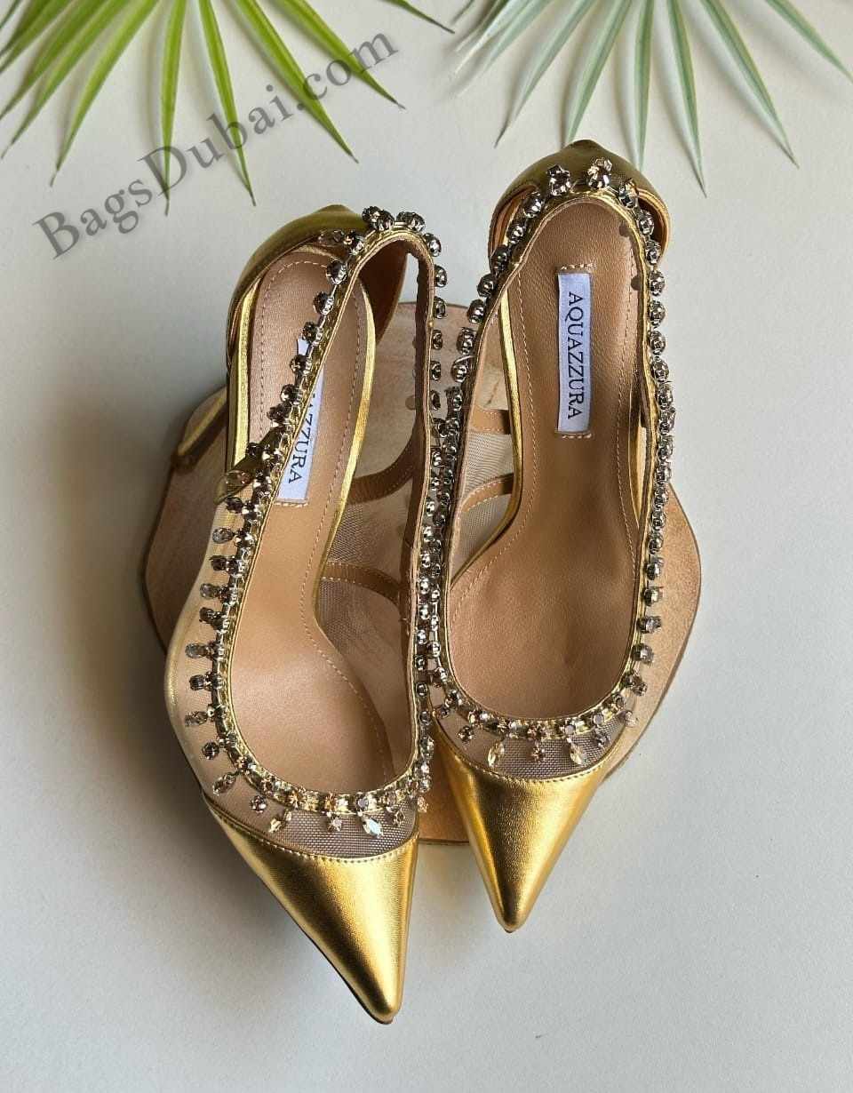 Aquazzura Slingback Pumps Tiara Crystal Golden