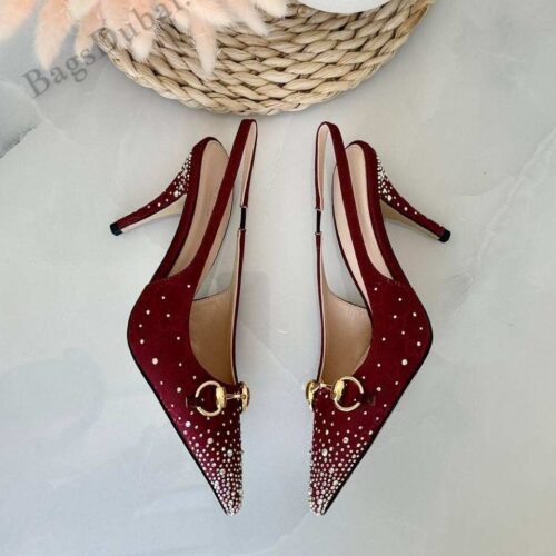 Gucci Pumps Slingback Horsebit Crystal Red