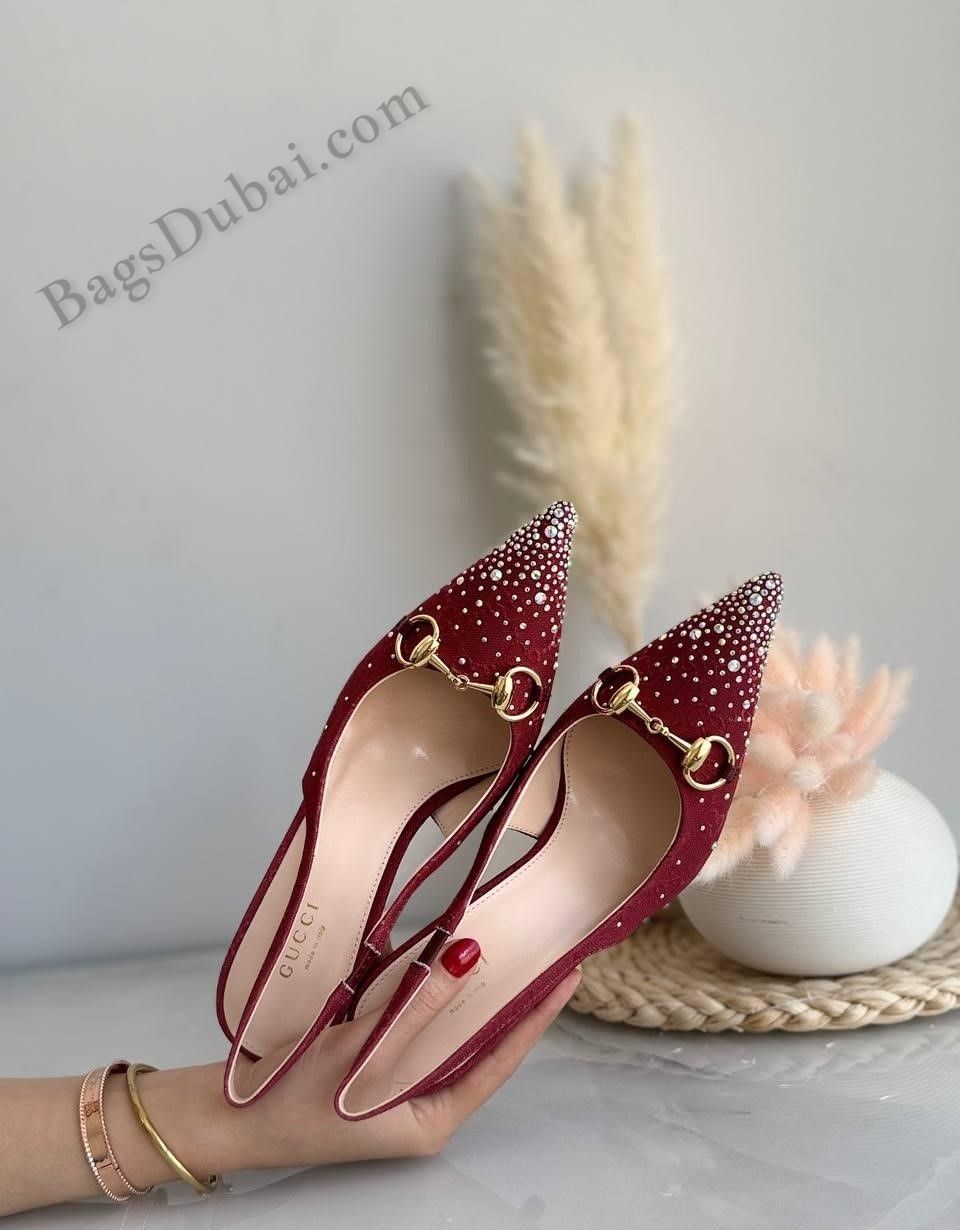 Gucci Pumps Slingback Horsebit Crystal Red